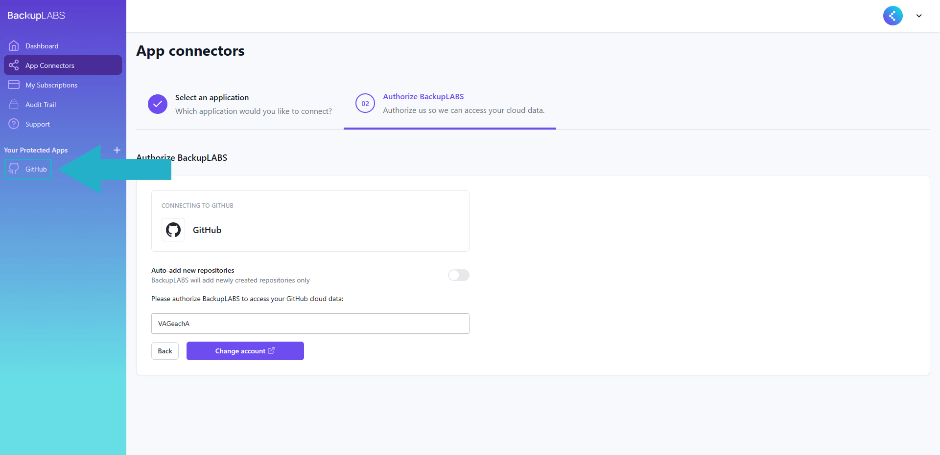 How to connect your GitHub account with BackupLABS - 05.png