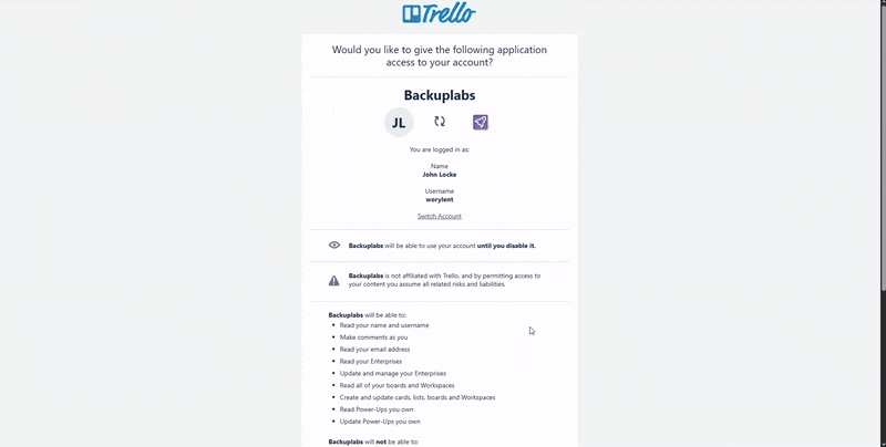 How to connect your Trello account with BackupLABS - 04.gif